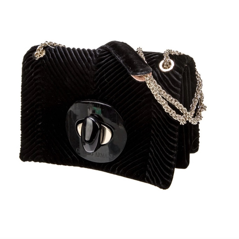 Giorgio Armani Luxurious Black Velvet Shoulder Bag